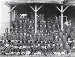 Group of boys at Fort Spokane Indian Boarding School, ca. 1905